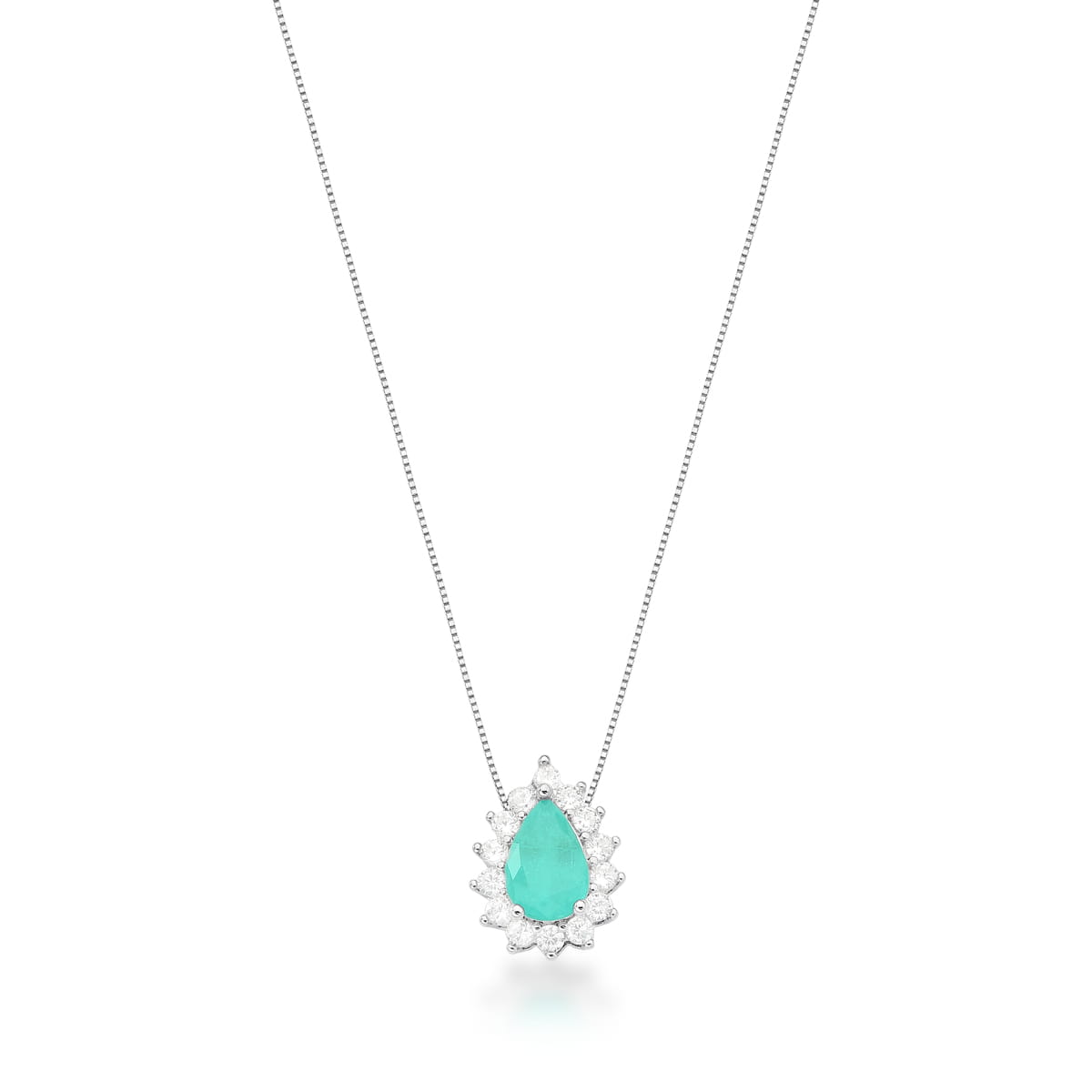 Colar Gota Água Marinha Ródio Branco